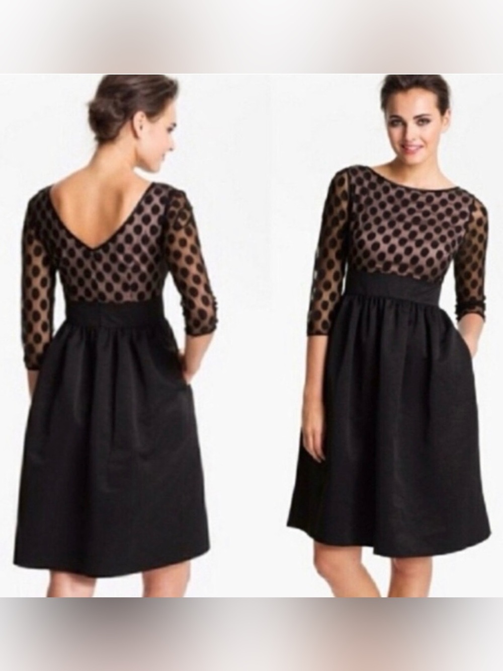 Eliza J Women's Dot Mesh Bodice Fit & Flare Dress Color Black Sz 12